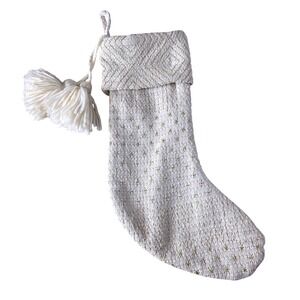 WonderShop Woven White Christmas Stocking Gold Embrdrd Star Tassel Boho Target